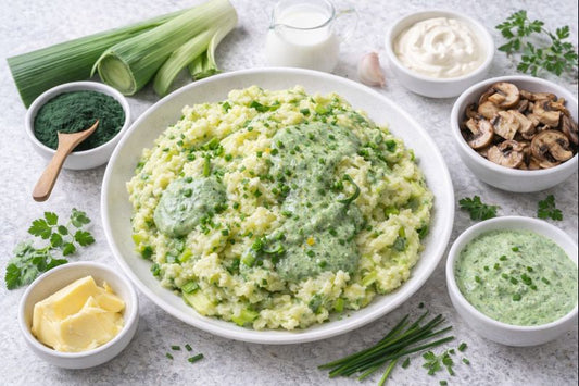 Creamy Mashed Potato with Leek & Spirulina Mustard Sauce