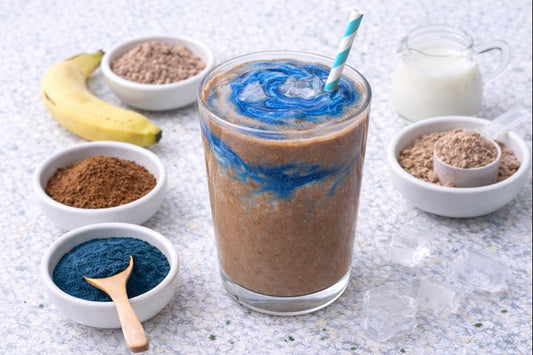 Chocolate Protein Shake with Blue Swirl