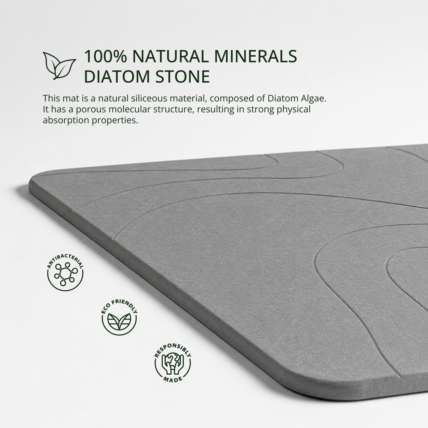 XL Diatomeeënaarde badmat – Natuurlijk snel drogend – Hygiënisch – Schimmelwerend en stijlvol 75x45cm