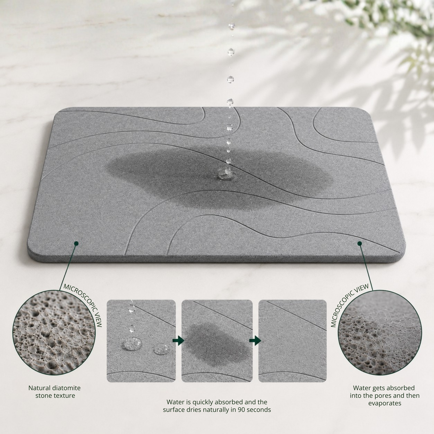 XL Diatomeeënaarde badmat – Natuurlijk snel drogend – Hygiënisch – Schimmelwerend en stijlvol 75x45cm