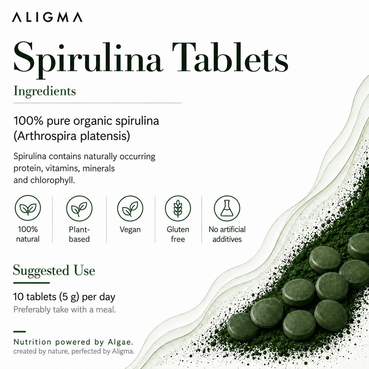 Organic Spirulina tablets (500 mg per tablet)