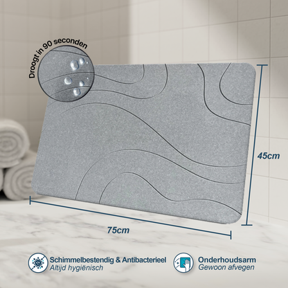 XL Diatom Stone Bath Mat - Naturally Quick-Drying - Hygienic - Mold Resistant and Stylish 75x45cm
