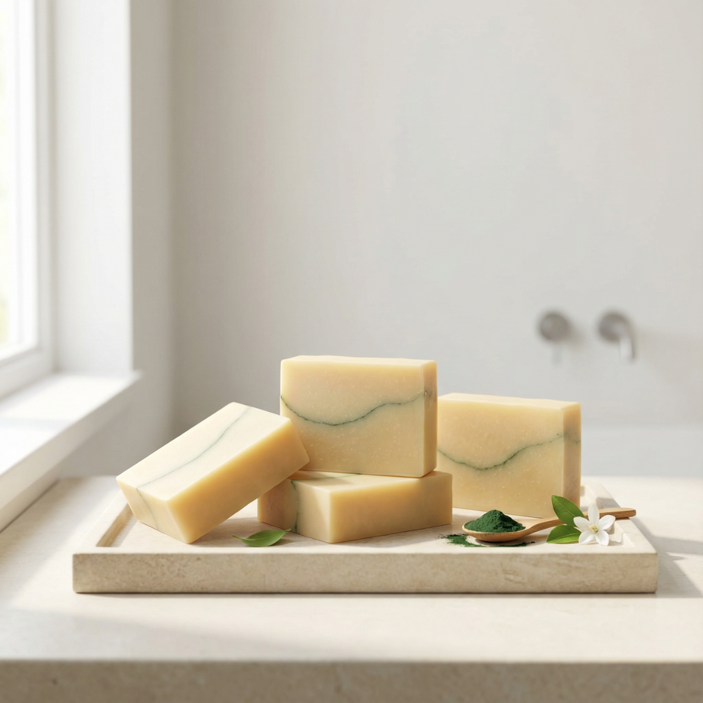 Spring soap with organic spirulina powder