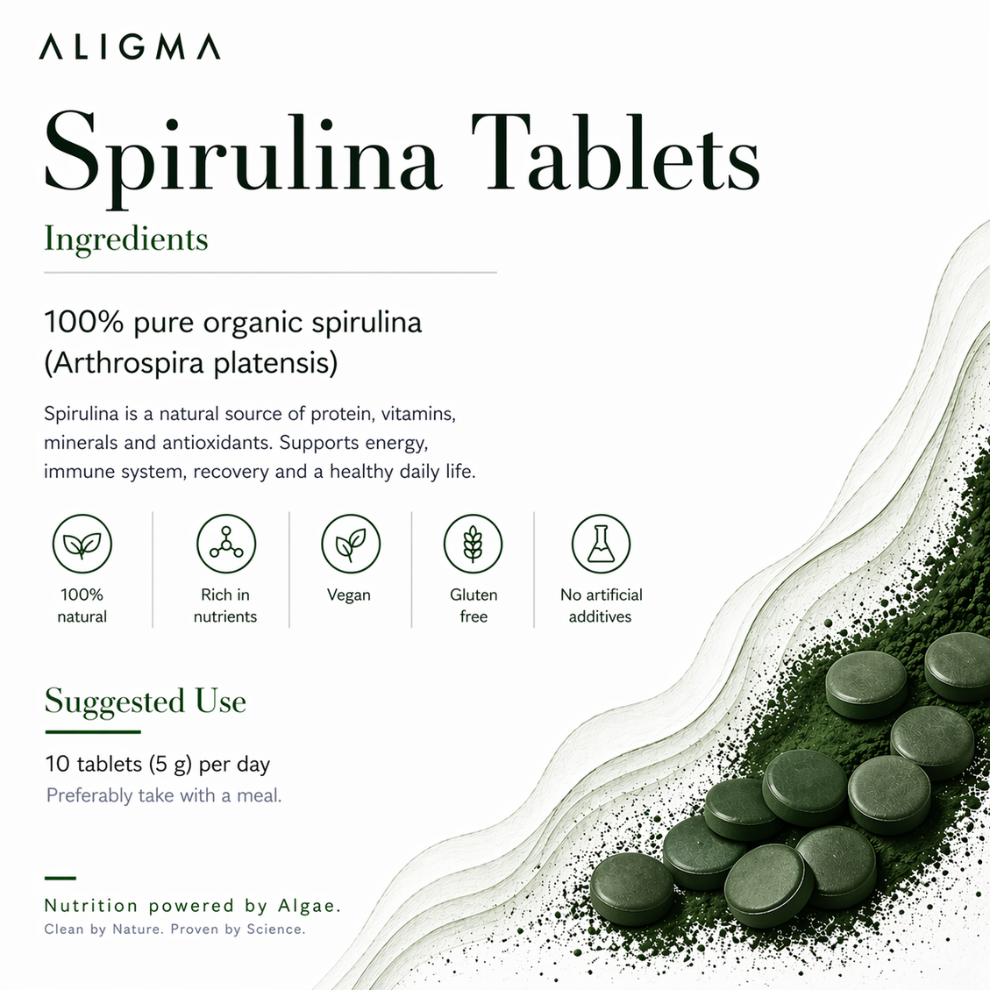 Organic Spirulina tablets (500 mg per tablet)